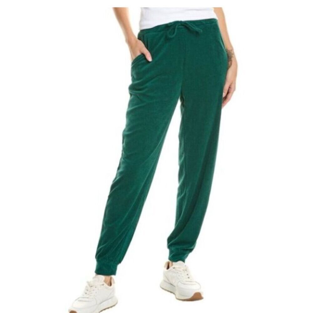 WeWoreWhat Women's Towel Terry Jogger Pants Green Size S Casual Elastic Waist